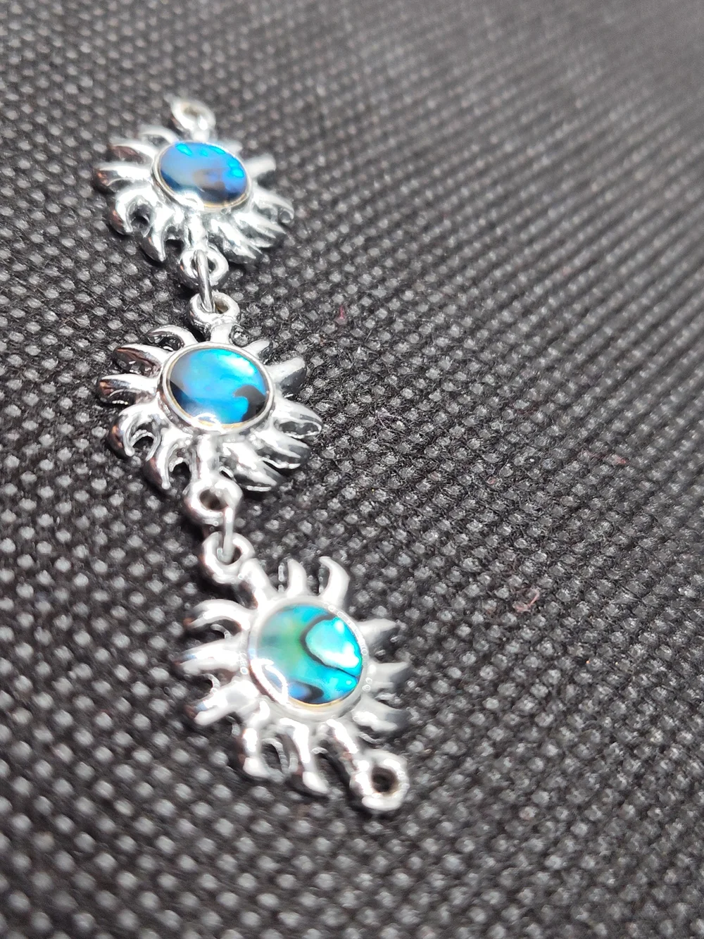 Silver Sunburst Bracelet Connector with Blue and Teal Inlay